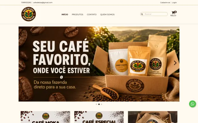 Página inicial do site Café de Bisa Grãos Nobres