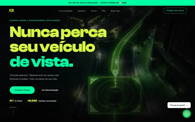 Página inicial do site Guarda Rodas Rastreamento