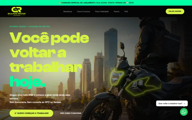Página inicial do site Guarda Rodas Locação
