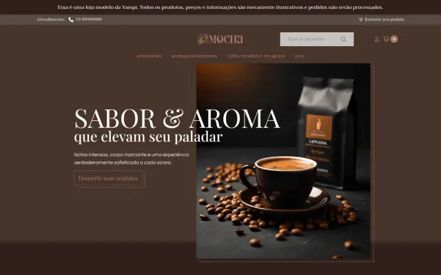Página inicial do site Mocha
