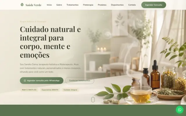Página inicial do site Saúde Verde — Sandra Fitoterapeuta